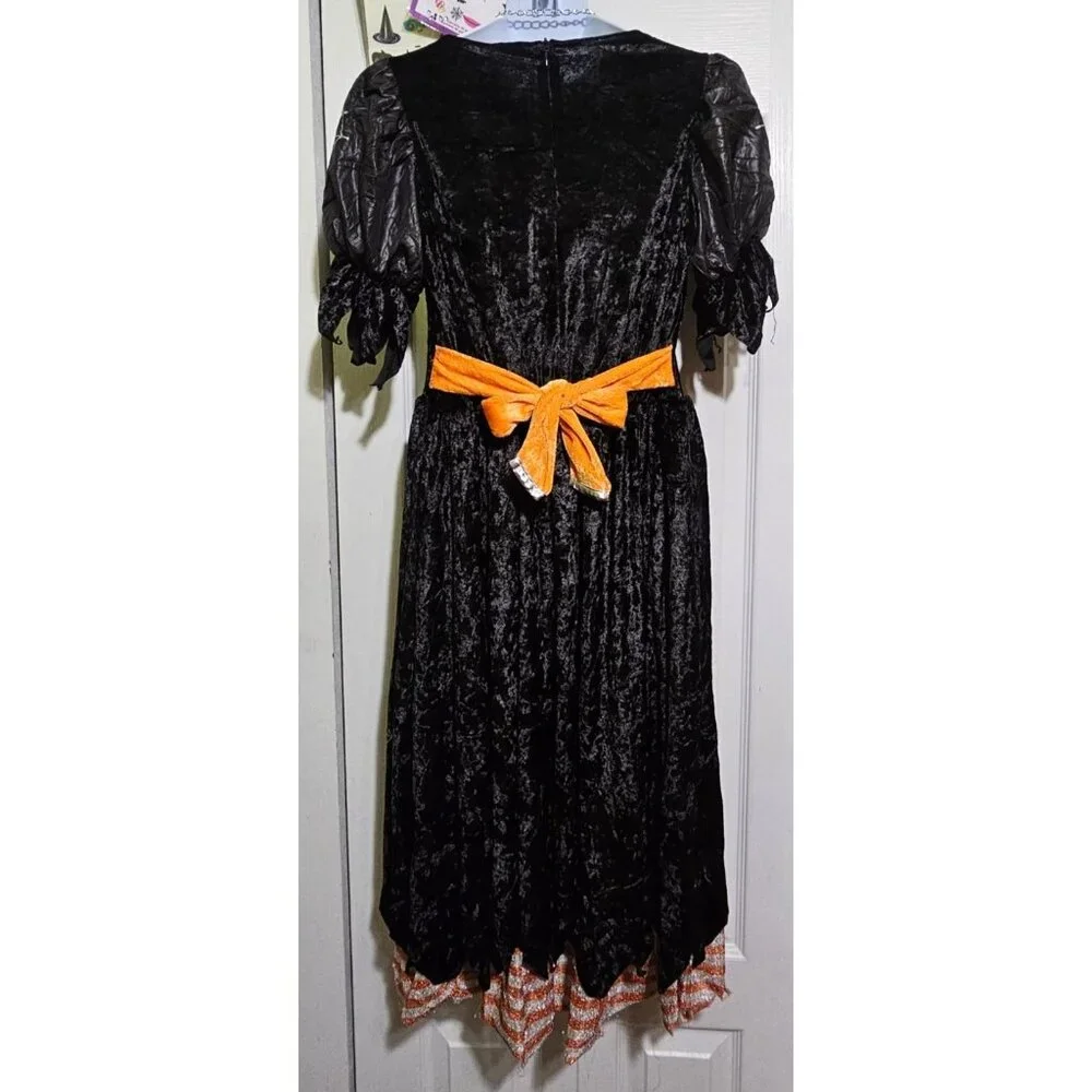 Pretty Witch Costume Girls 14-16 Teen Velvet Dress Spider Hat Halloween Tattoos